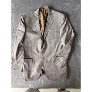 Canali 1934 Mens Tan Blue Glen Plaid 2-Button Sport Coat Blazer Made in Italy